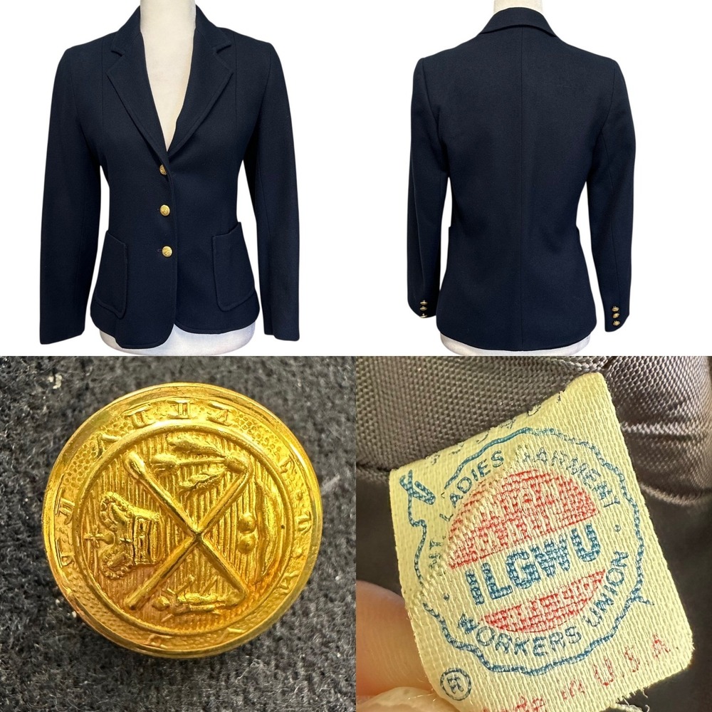 Vtg Womens Navy Blue Blazer‎ Wool Size 10 Gold Buttons Academia Luxury Old Money